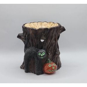 Yankee Candle Halloween Black Cat Jack-o-lantern Tree Trunk Tart Wax Warmer